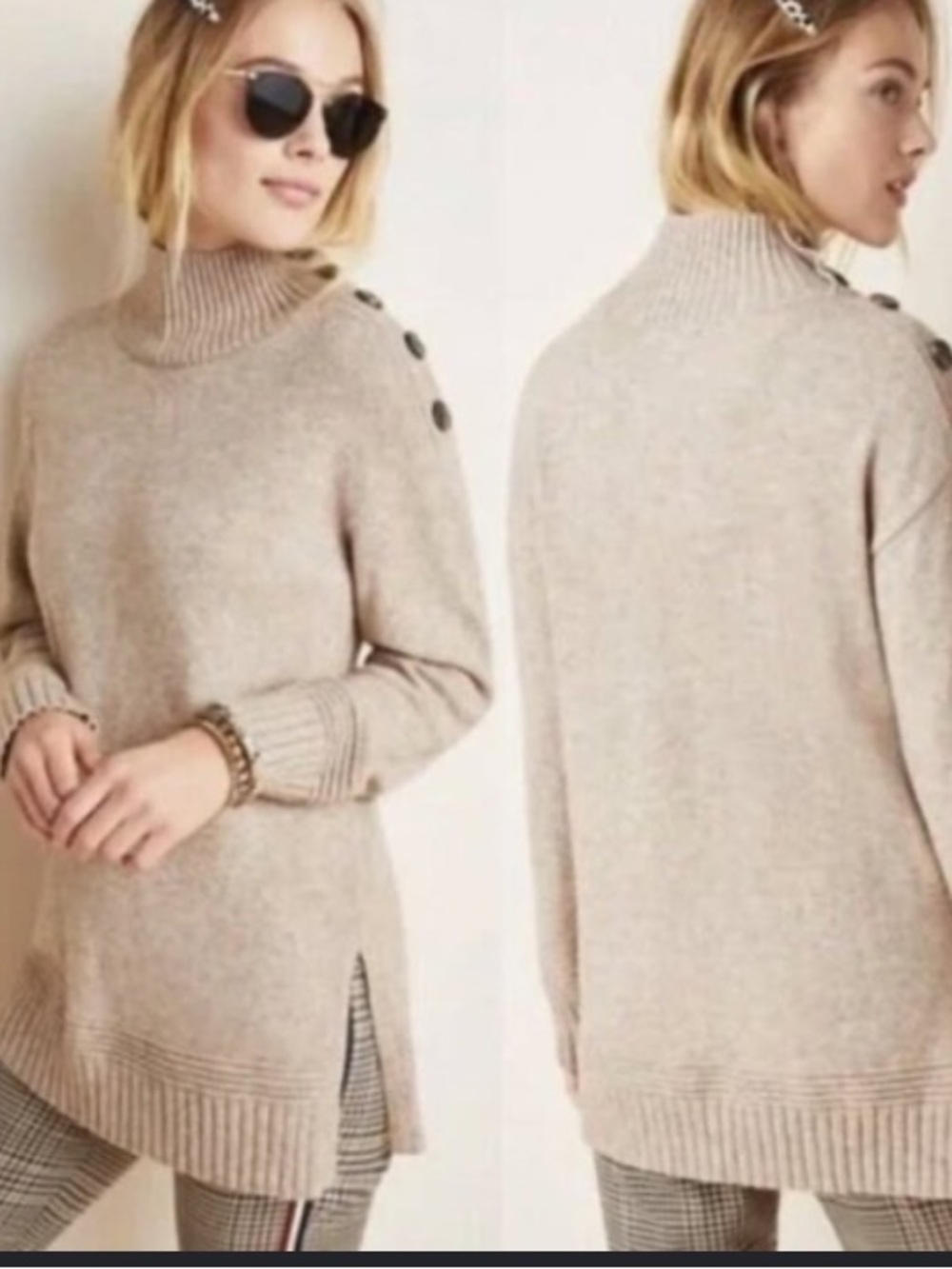 Anthropologie Brown Sweater Shoulder Button Detail XS
